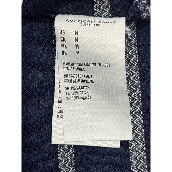 American Eagle Button Up Shirt Short Sleeve Blue Striped Mens Medium Casual Fit - Picture 4 of 4